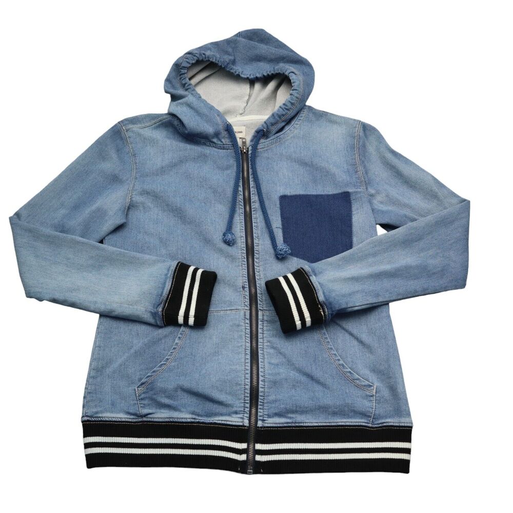 Sneak Peek Hoodie Womens M Blue Full Zip Long Sleeve Hooded Pocket Stretch Denim